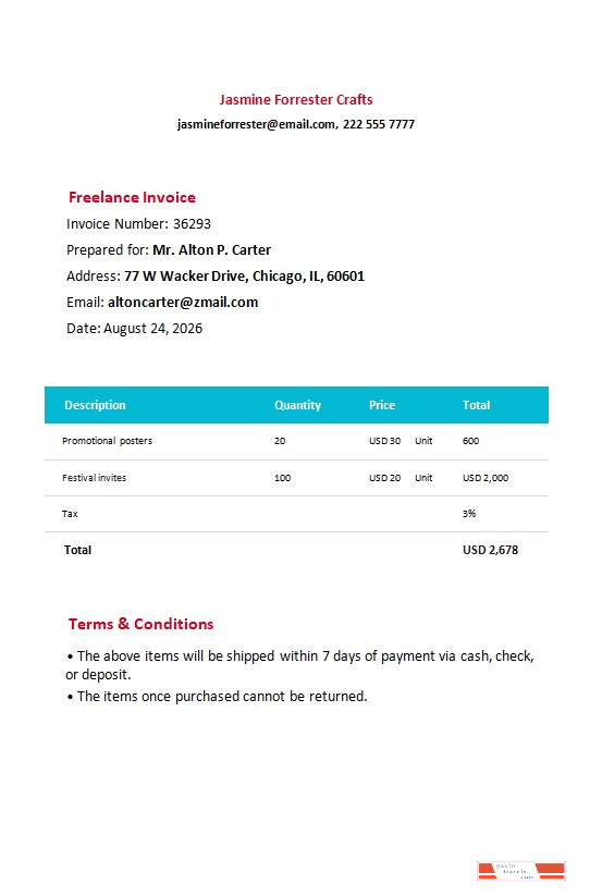 Free Freelance Invoice Form Template PSD template